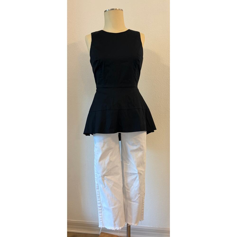 White House Black Market Black Peplum Top Sleeveless Flared Hem Blouse Size 6